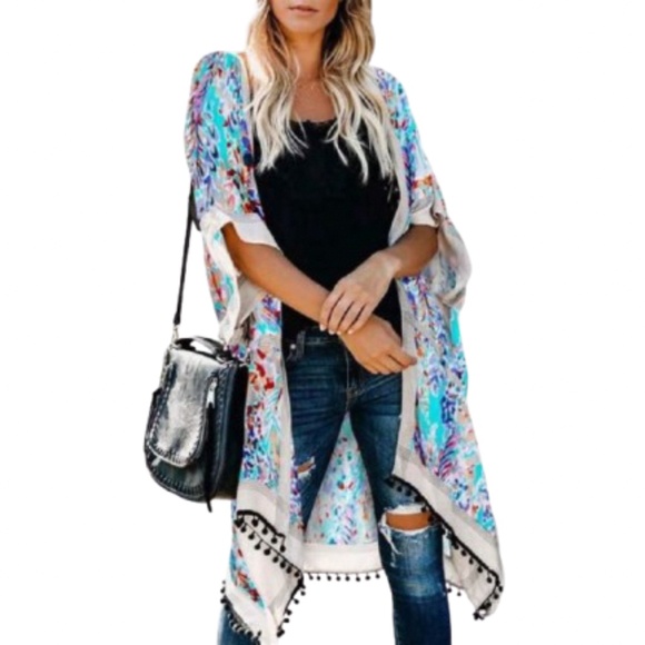 Women’s Long Kimono Cardigan Swimsuit Cover Up - Picture 1 of 6